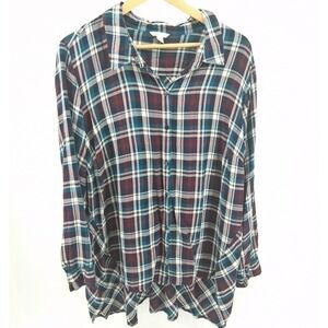 CATO Flannel Plaid Blue Burgundy Shirt Plus Sz 26/28 Button Up‎ Fall Outdoors